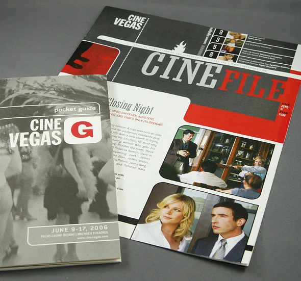 The 2006 CineFile magazine and CineVegas pocket guide arranged together on a gray surface.
