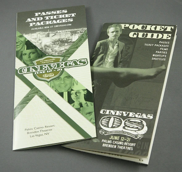 A CineVegas passes and ticket packages brochure beside the 2008 festival pocket guide.