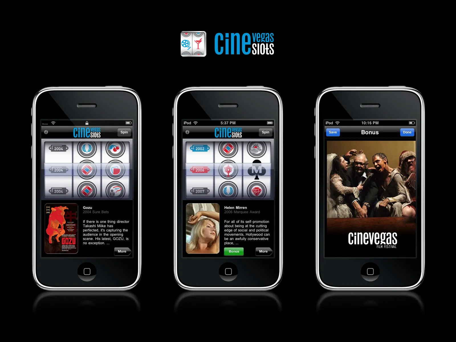 CineSlots App — slot machine UI and film discovery