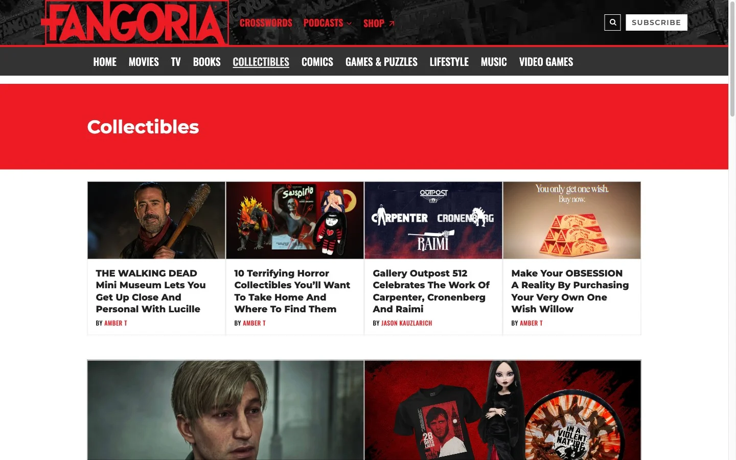 Collectibles section — same grid system applied to a different content type, showing how the component library flexes across editorial categories without losing visual consistency.