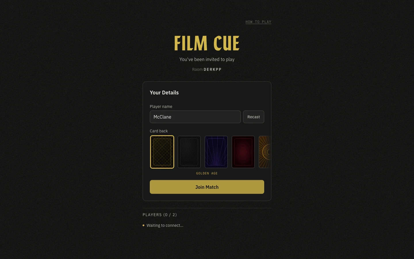 Invitee landing page — what your opponent sees when they follow the match link.