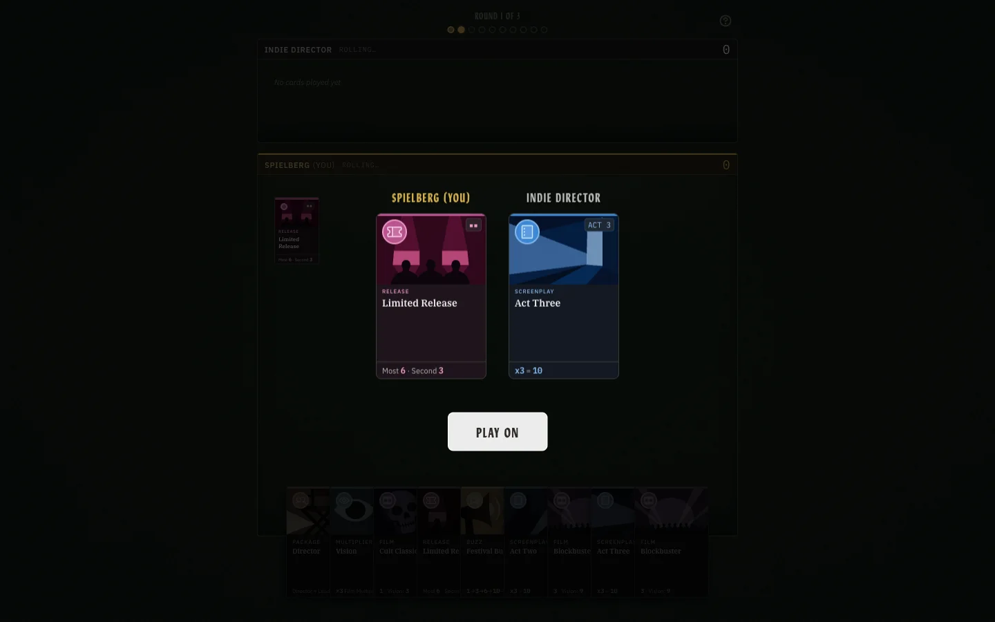 Reveal overlay after the first pick — your opponent's choice surfaces before the hand passes.